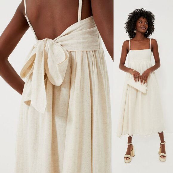 Eddy | Dresses | Eddy New Light Sand With Puka Shell Fringe Gavin Coastal Midi  Dress Ivory Size M | Poshmark